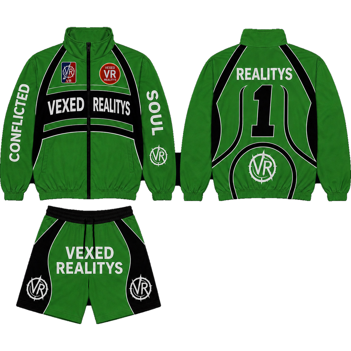 Conflicted Soul Tracksuit front in Slime Green