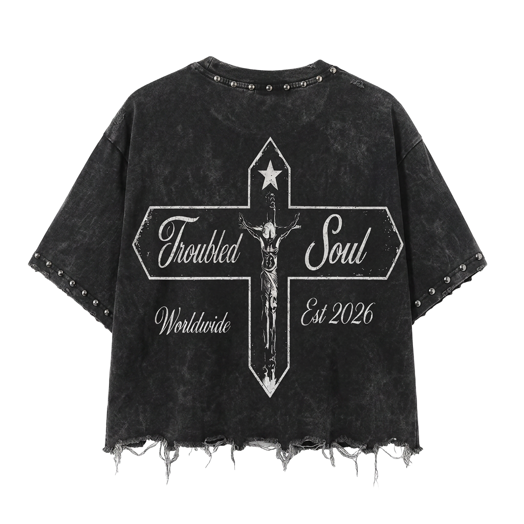 Troubled Soul Tee in Gray — back view